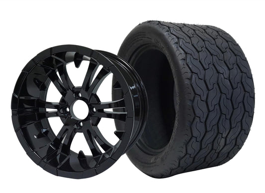 STEELENG 12″ Vampire Glossy Black Wheel + 20x10-12 Gecko Street Tire Combo — mounted wheel+tire combo photo (WH1242+TR1201)