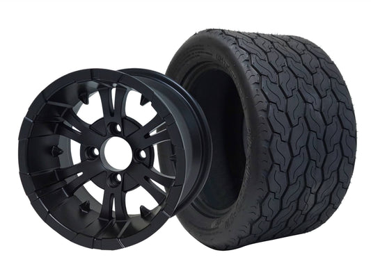 STEELENG 12″ Vampire Matte Black Wheel + 20x10-12 Gecko Street Tire Combo — mounted wheel+tire combo photo (WH1247+TR1201)