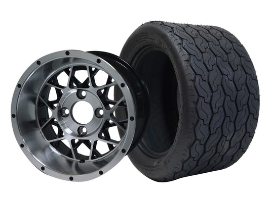 STEELENG 12″ Venom Machined/Black Wheel + 20x10-12 Gecko Street Tire Combo — mounted wheel+tire combo photo (WH1249+TR1201)