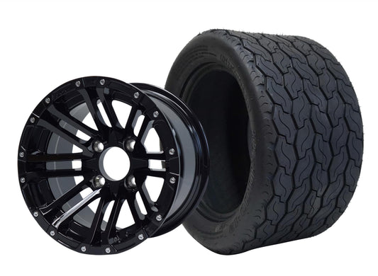 STEELENG 12″ Lancer Glossy Black Wheel + 20x10-12 Gecko Street Tire Combo — mounted wheel+tire combo photo (WH1255+TR1201)