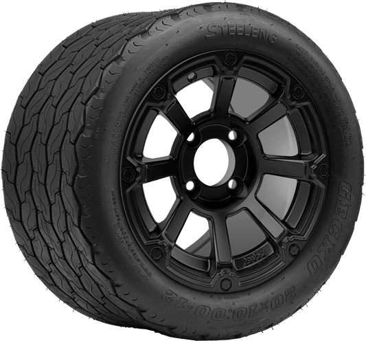 STEELENG 12″ Cyclops Matte Black Wheel + 20x10-12 Gecko Street Tire Combo — mounted wheel+tire combo photo (WH1262+TR1201)