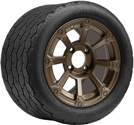 STEELENG 12″ Cyclops Bronze Wheel + 20x10-12 Gecko Street Tire Combo — mounted wheel+tire combo photo (WH1263+TR1201)