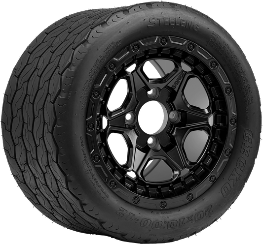 STEELENG 12″ Grizzly Matte Black Wheel + 20x10-12 Gecko Street Tire Combo — mounted wheel+tire combo photo (WH1265+TR1201)
