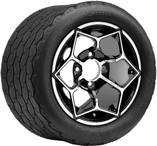 STEELENG 12″ Hammerhead Machined/Black Wheel + 20x10-12 Gecko Street Tire Combo — mounted wheel+tire combo photo (WH1266+TR1201)
