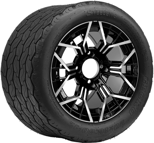 STEELENG 12″ Mantis Machined/Black Wheel + 20x10-12 Gecko Street Tire Combo — mounted wheel+tire combo photo (WH1267+TR1201)