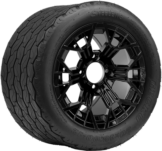 STEELENG 12″ Mantis Glossy Black Wheel + 20x10-12 Gecko Street Tire Combo — mounted wheel+tire combo photo (WH1268+TR1201)
