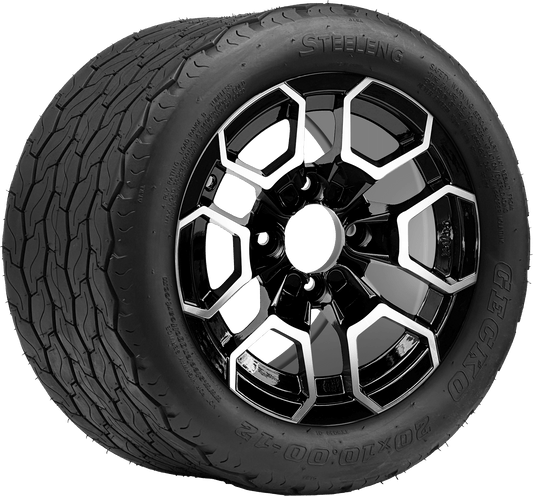 STEELENG 12″ Talon Machined/Black Wheel + 20x10-12 Gecko Street Tire Combo — mounted wheel+tire combo photo (WH1271+TR1201)