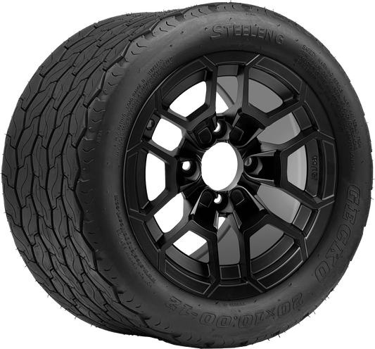 STEELENG 12″ Talon Matte Black Wheel + 20x10-12 Gecko Street Tire Combo — mounted wheel+tire combo photo (WH1273+TR1201)