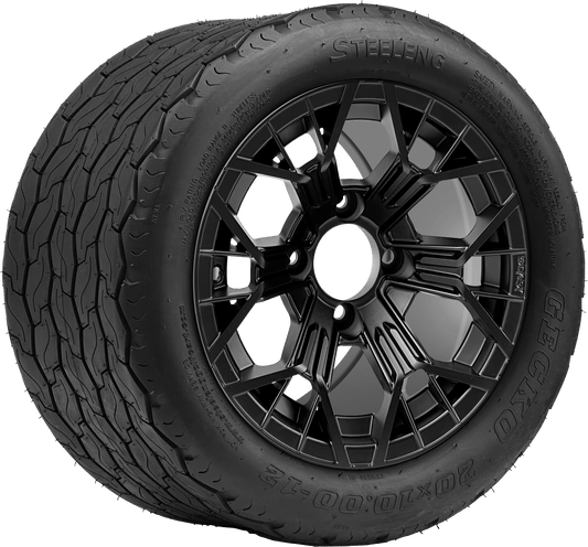 STEELENG 12″ Mantis Matte Black Wheel + 20x10-12 Gecko Street Tire Combo — mounted wheel+tire combo photo (WH1276+TR1201)