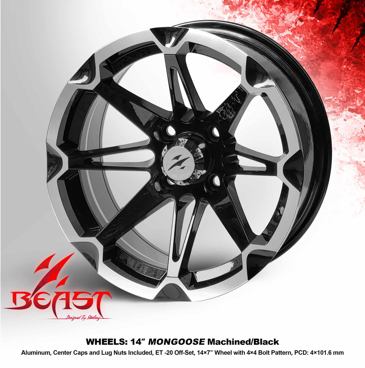 STEELENG 14-inch Mongoose Machined Black, Mounted Set of 4, part WH1468