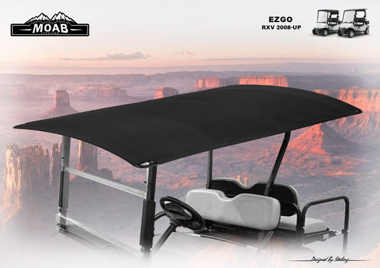 STEELENG MOAB Canvas Roof 98″ for EZGO RXV — installed / fitment view (SKU RFRX01)