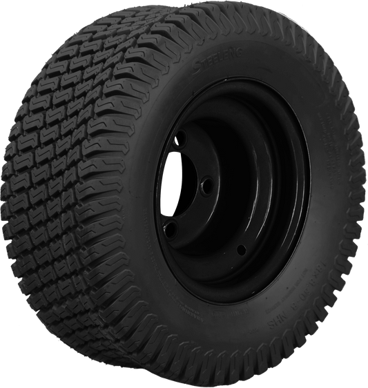 STEELENG 8″ Black Steel Wheel + 18x8.5-8 Turf Tire Combo — mounted wheel+tire combo photo (SW0801+TR0802)