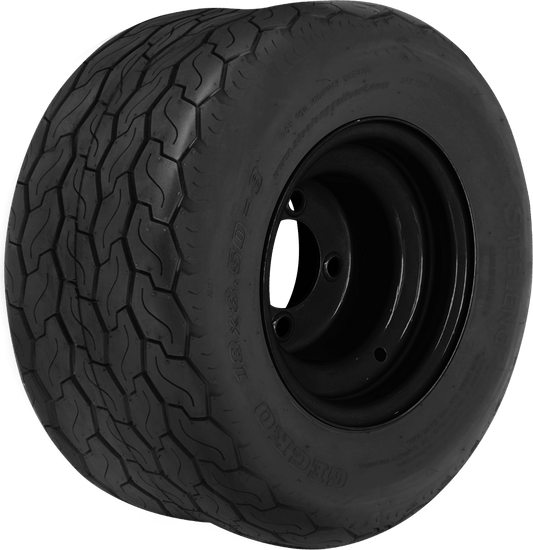 STEELENG 8″ Black Steel Wheel + 18x8.5-8 GECKO Street Tire Combo — mounted wheel+tire combo photo (SW0801+TR0803)