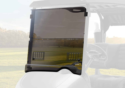 STEELENG MOAB Vented Windshield Tinted Foldable for EZGO RXV (2008-2022) — installed / fitment view (SKU WSRX10)