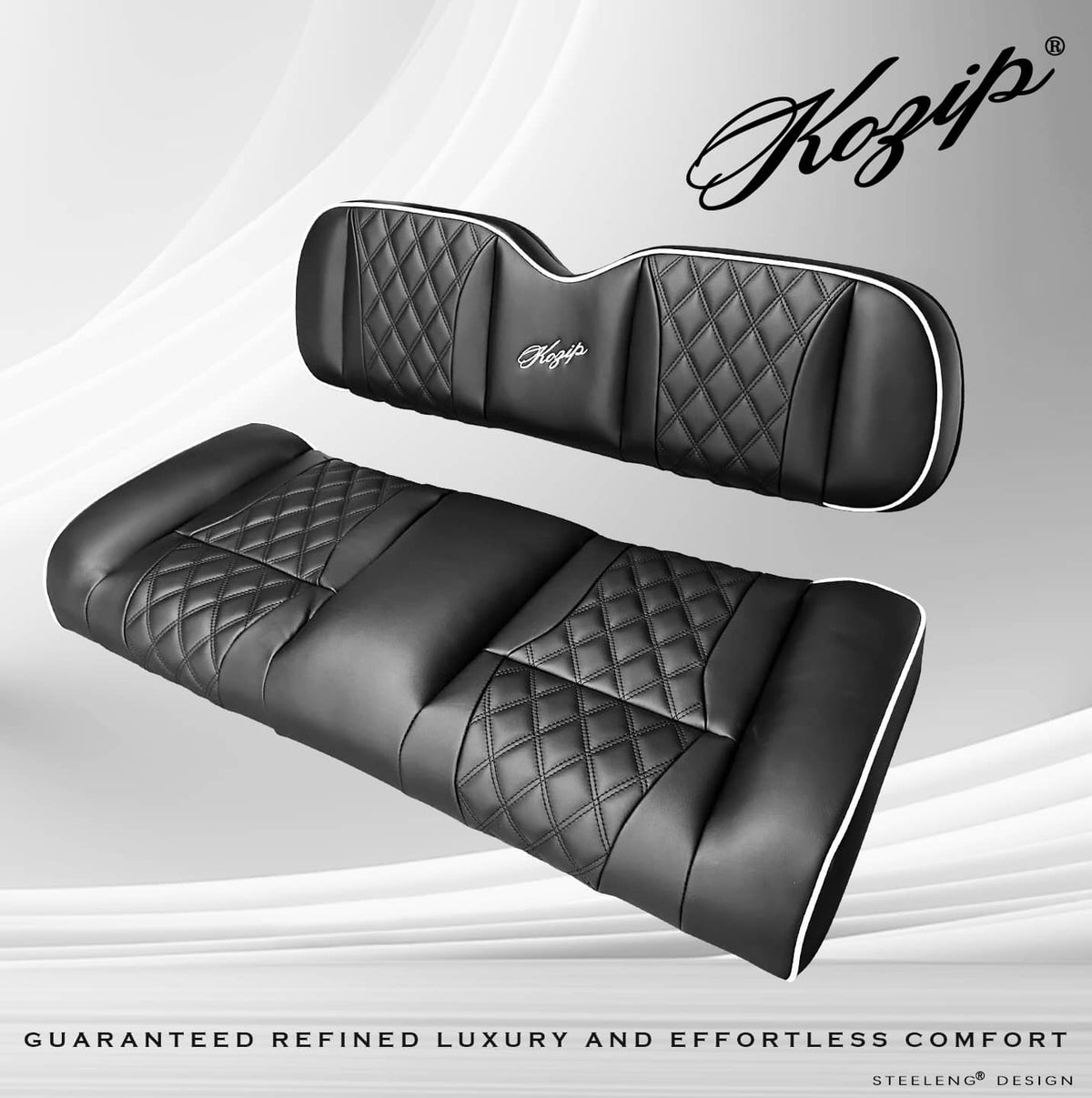 STEELENG NOMAD Rear Flip Seat, Club Car Precedent/Tempo/Onward with Kozip Rear Seat Cushion Set, Black Base with White