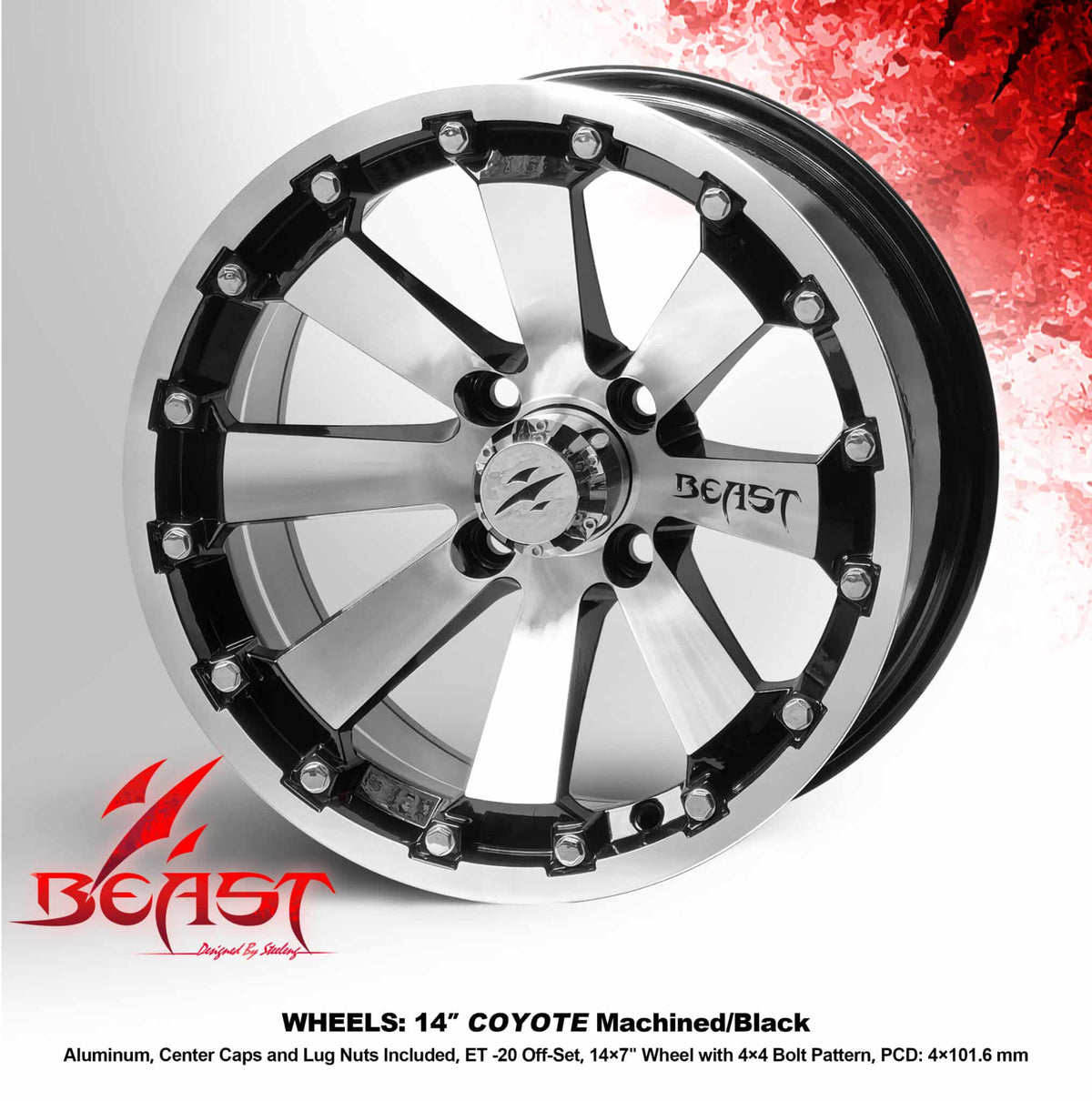 STEELENG 14-inch Coyote Machined Black, Mounted Set of 4, part WH1467