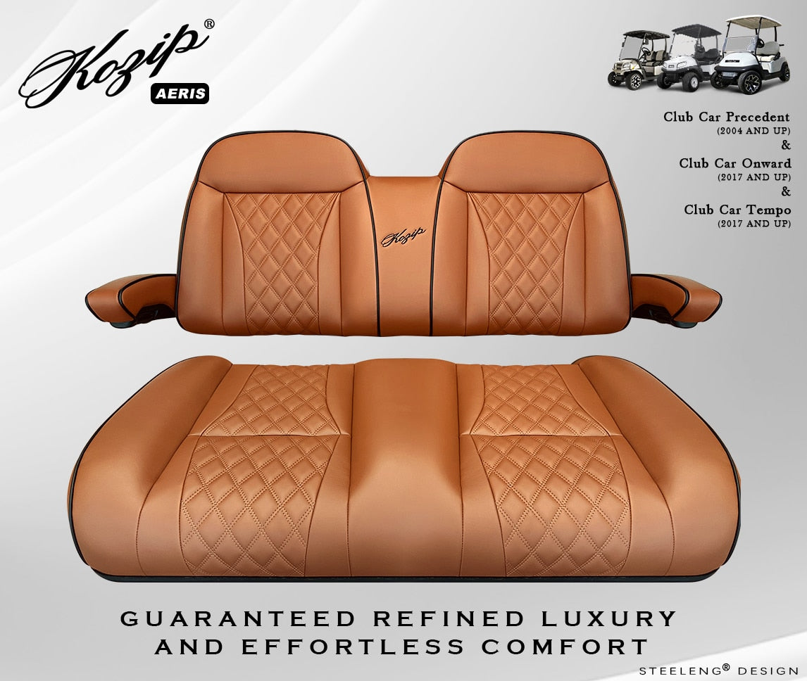 STEELENG Kozip (AERIS) Front Seat Cushion Set, Brown Base with Black Piping, Brown Cross Stitch for Club Car Precedent