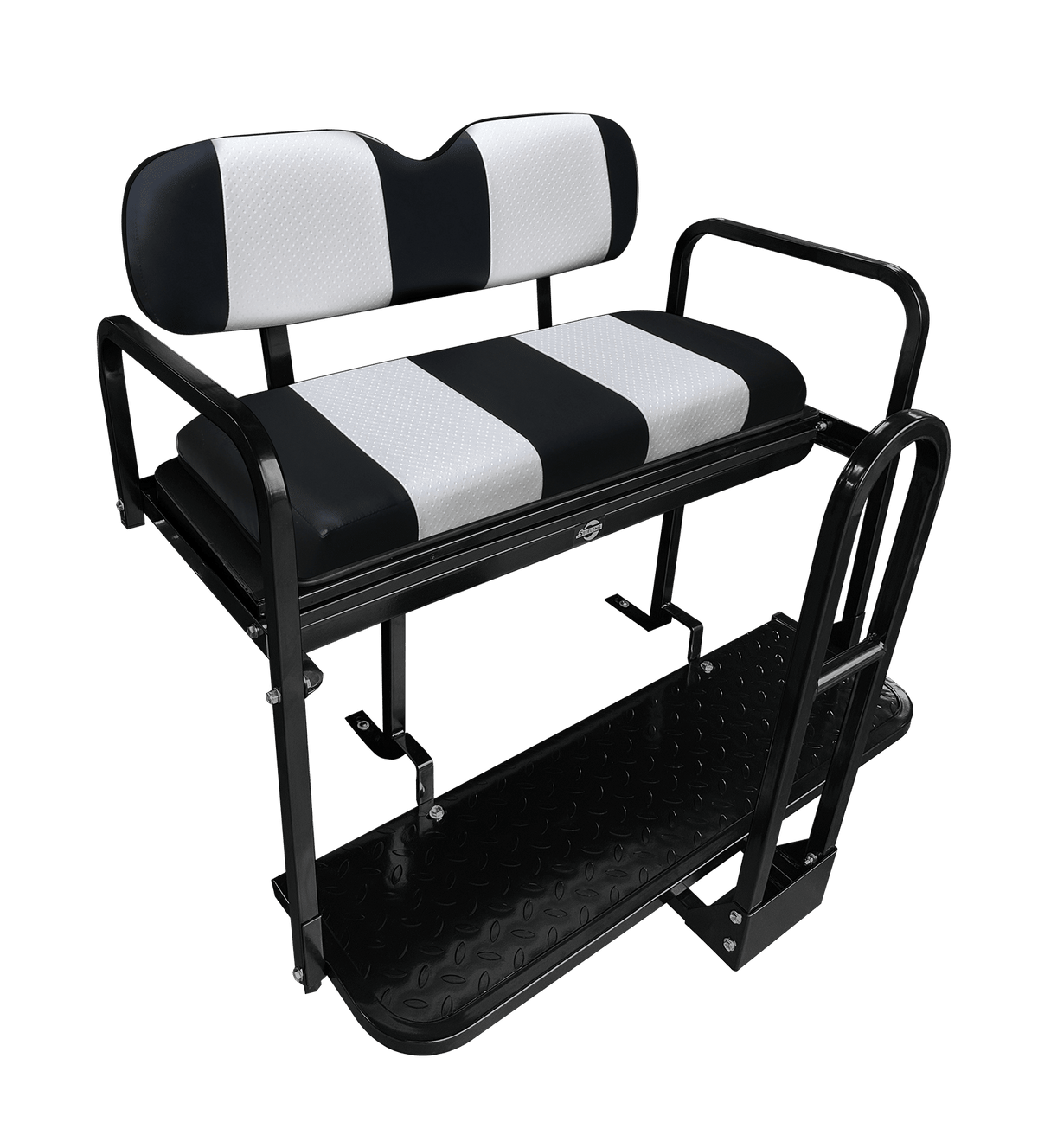 STEELENG NOMAD Rear Flip Seat, EZGO RXV with Black, White Cushion Set with Front — alternate view, part BNDL-SFRX09-SCRX03