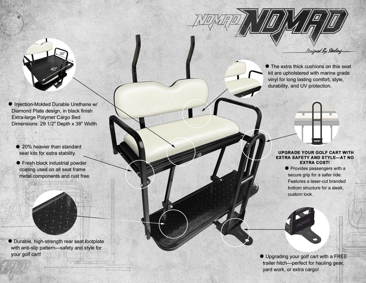 STEELENG NOMAD Rear Flip Seat, Club Car Precedent/Tempo/Onward with Kozip Rear — alternate view, part BNDL-SFPR09-SC0031