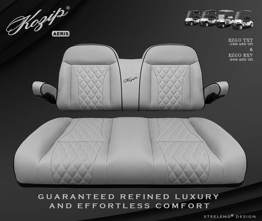 STEELENG Kozip (AERIS) Front Seat Cushion Set, Gray Base with Black Piping, Gray Cross Stitch for EZGO RXV/TXT, part SCTR13