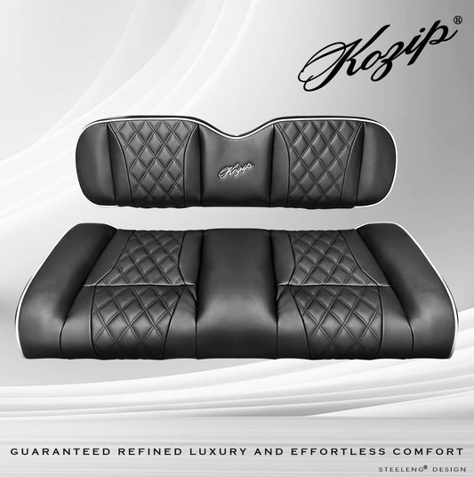 STEELENG Kozip (AERIS) Front and Rear Seat Cushion Set with NOMAD Seat frame for Club Car DS (1982-2000.5), Black Base with