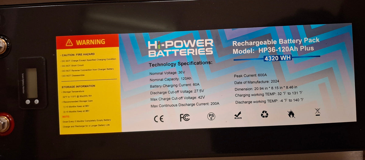 24V 120Ah Hi-Power lithium golf cart battery side view
