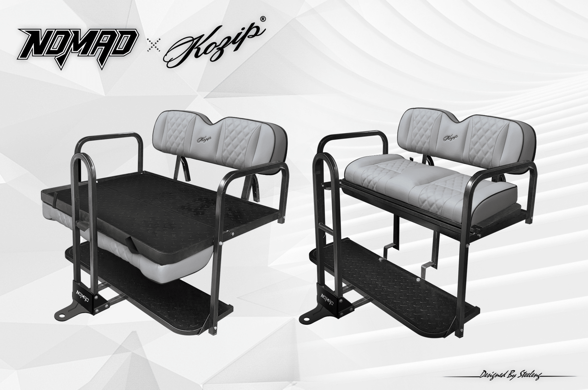 STEELENG NOMAD Rear Flip Seat Frame for Club Car DS (2000.5-2013) with Gray Base with Black Piping with Gray Stitching