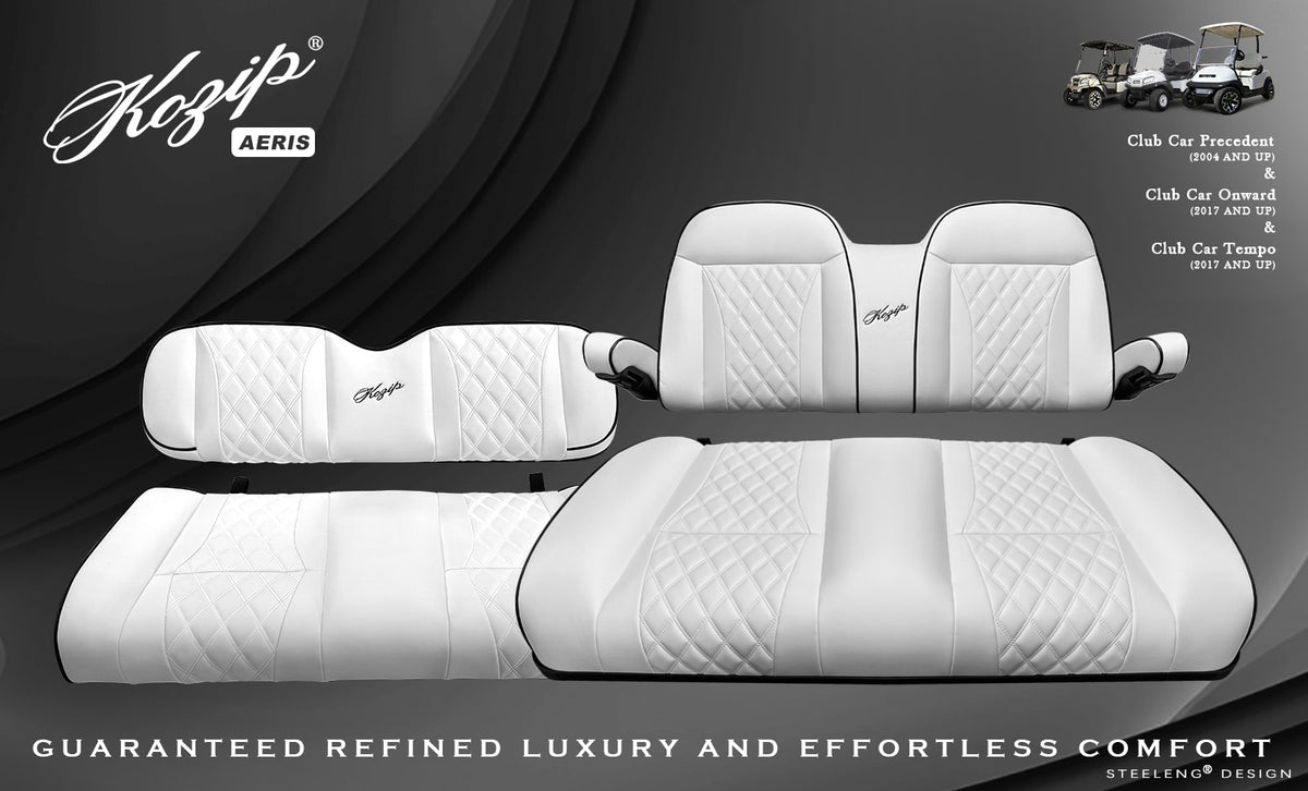 STEELENG Kozip (AERIS) Front and Rear Seat Cushion Set with NOMAD Seat frame for Club Car Precedent/Tempo/Onward, White Base