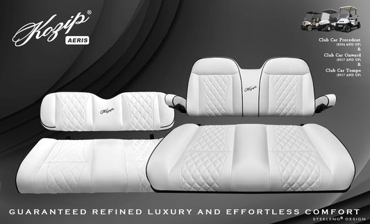 STEELENG Kozip (AERIS) Front and Rear Seat Cushion Set with NOMAD Seat frame for Club Car Precedent/Tempo/Onward, White Base