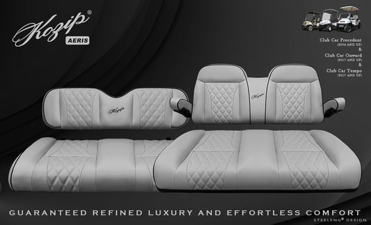 STEELENG Kozip (AERIS) Front and Rear Seat Cushion Set, Gray Base with Black Piping, Gray Cross Stitch for Club Car