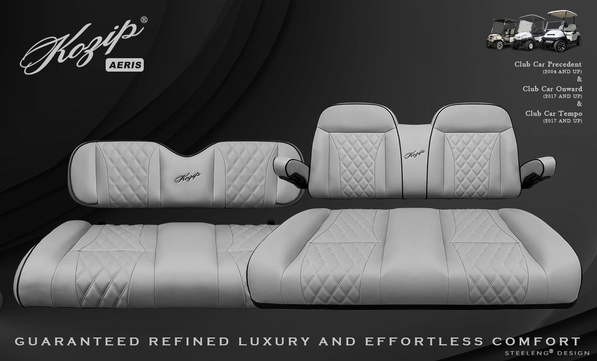 STEELENG Kozip (AERIS) Front and Rear Seat Cushion Set with NOMAD Seat frame for Club Car Precedent/Tempo/Onward, Gray Base