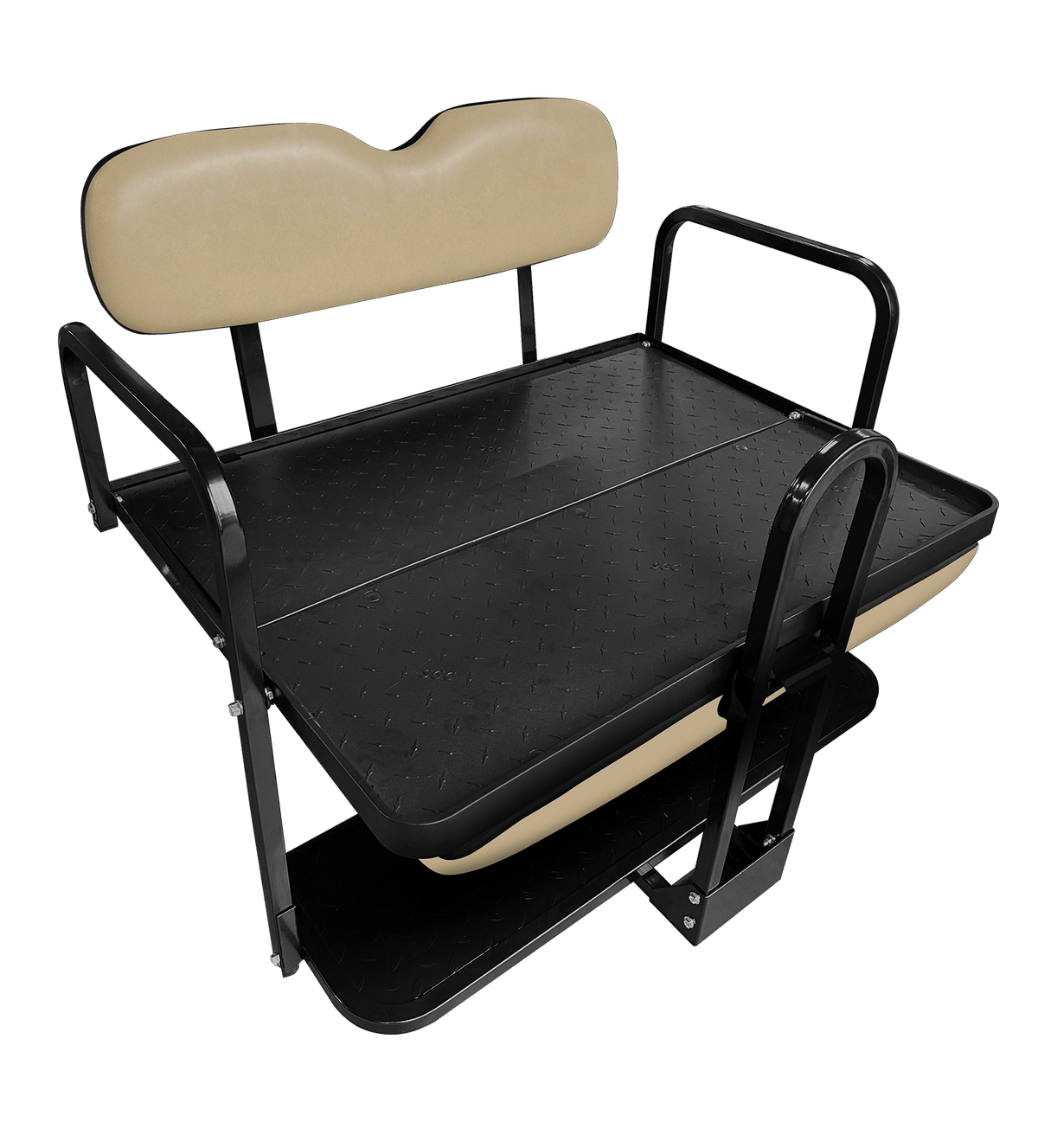 STEELENG NOMAD Rear Flip Seat, Yamaha G14 thru G22 (Replacement roof supports provided) with Tan Cushion Set