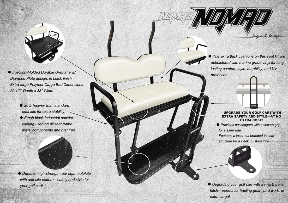 STEELENG NOMAD Rear Flip Seat Frame (only) Replacement Roof Supports Provided for Club Car Precedent/Tempo/Onward