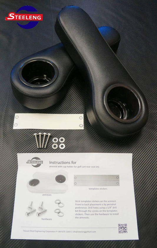 STEELENG Armrest Cushions (Pair) w/ Cup Holders for Rear Seat Kits, Black, part AR0004