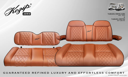 STEELENG Kozip (AERIS) Front and Rear Seat Cushion Set, Brown Base with Black Piping, Brown Cross Stitch for Yamaha G29
