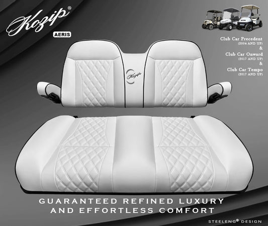STEELENG KOZIP (AERIS) Front Seat Cushion Set, White Base with Black Piping, White Cross Stitch for Club Car Precedent