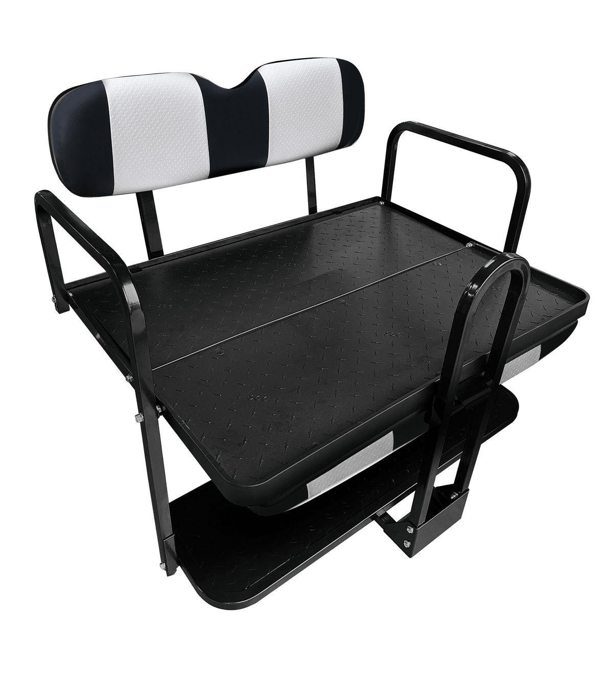STEELENG NOMAD Rear Flip Seat, EZGO TXT/Freedom/Valor with Black, White Cushion Set (with matching Front covers)