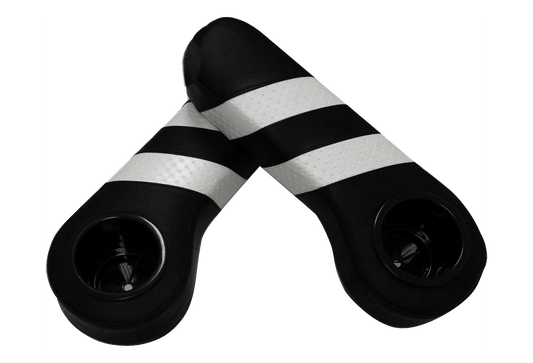 STEELENG Armrest Cushions (Pair) w/Cup Holders for Rear Seat Kits, Two-Tone, Black/White, Two Stripes, part AR0003