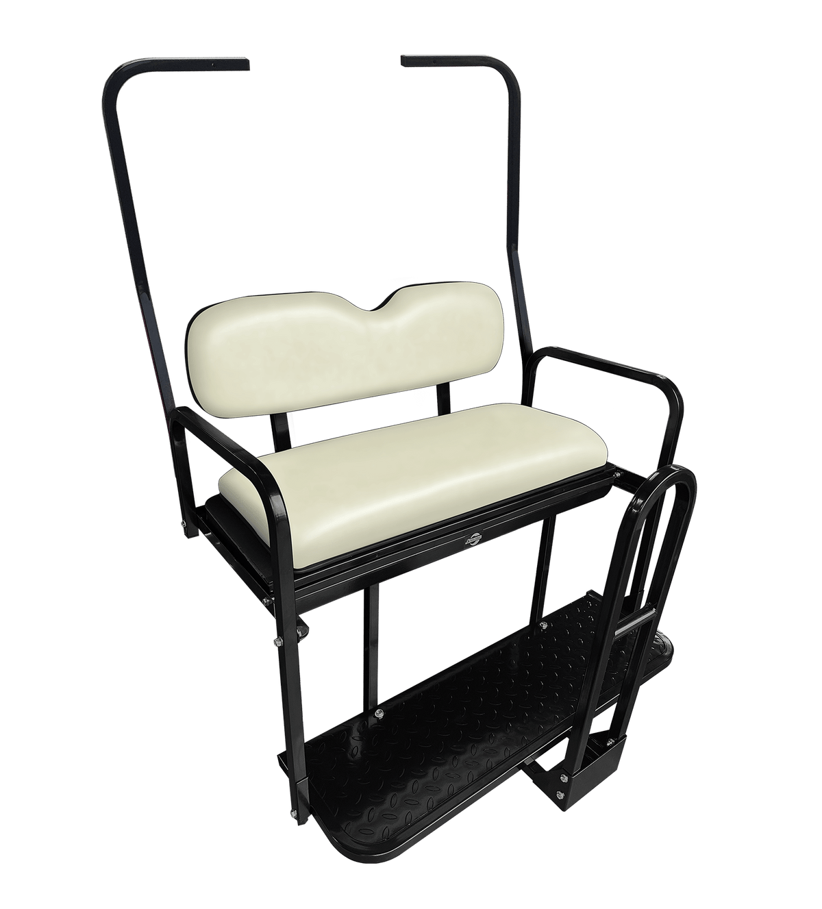 STEELENG NOMAD Rear Flip Seat, Club Car DS (1982-2000.5) with White Cushion Set — alternate view, part BNDL-SFDS08-SC0023