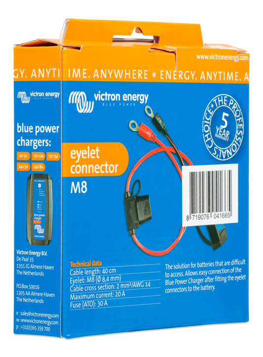 Victron M8 eyelet connector (with 30A ATO fuse) — Victron OEM product photo (SKU BPC900110014)
