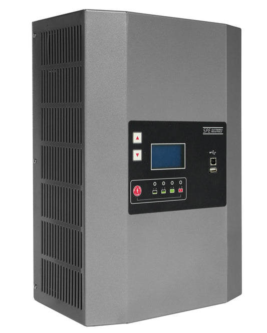 Material Handling Battery Charger for 120Vac input single phase. Used for warehouse carts, aerial lifts, forklifts and all warehouse charging needs. 