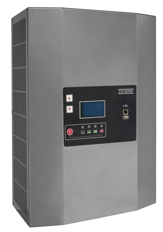 High frequency 4kW battery chargers for all electric warehouse and off road and on road battery chargers. Charger for Lithium, AGM, or Lead Acid. 