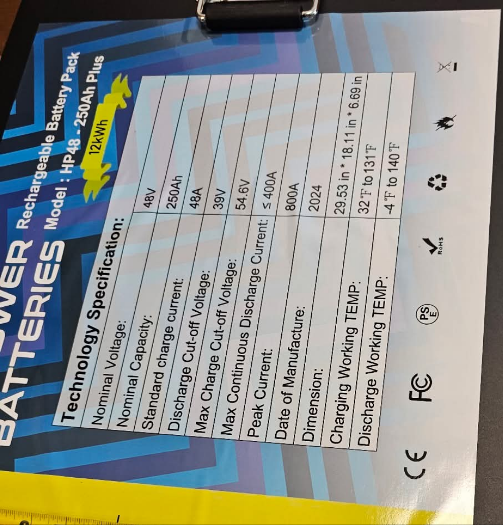 48V 250Ah Hi-Power lithium golf cart battery detail view
