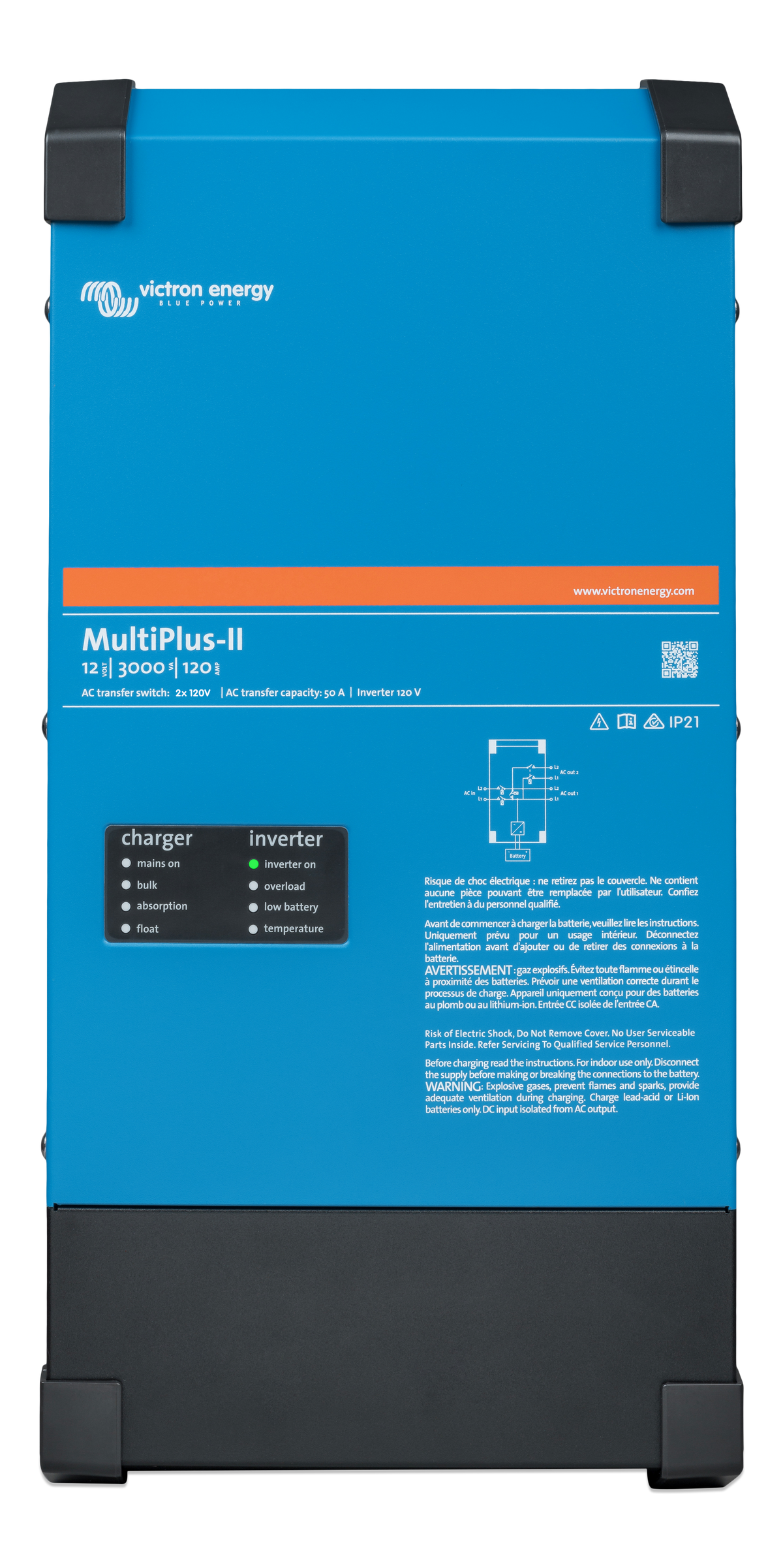 Victron MultiPlus-II 12/3000/120-50 2x120V — Victron OEM product photo (SKU PMP122305100)