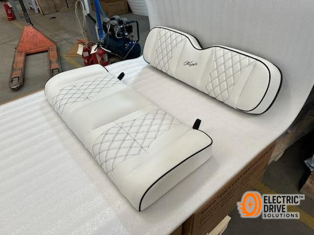 STEELENG Kozip Rear Seat Cushion Set, White Base with Black Piping Black Cross Stitch, Universal — Electric Drive Solutions