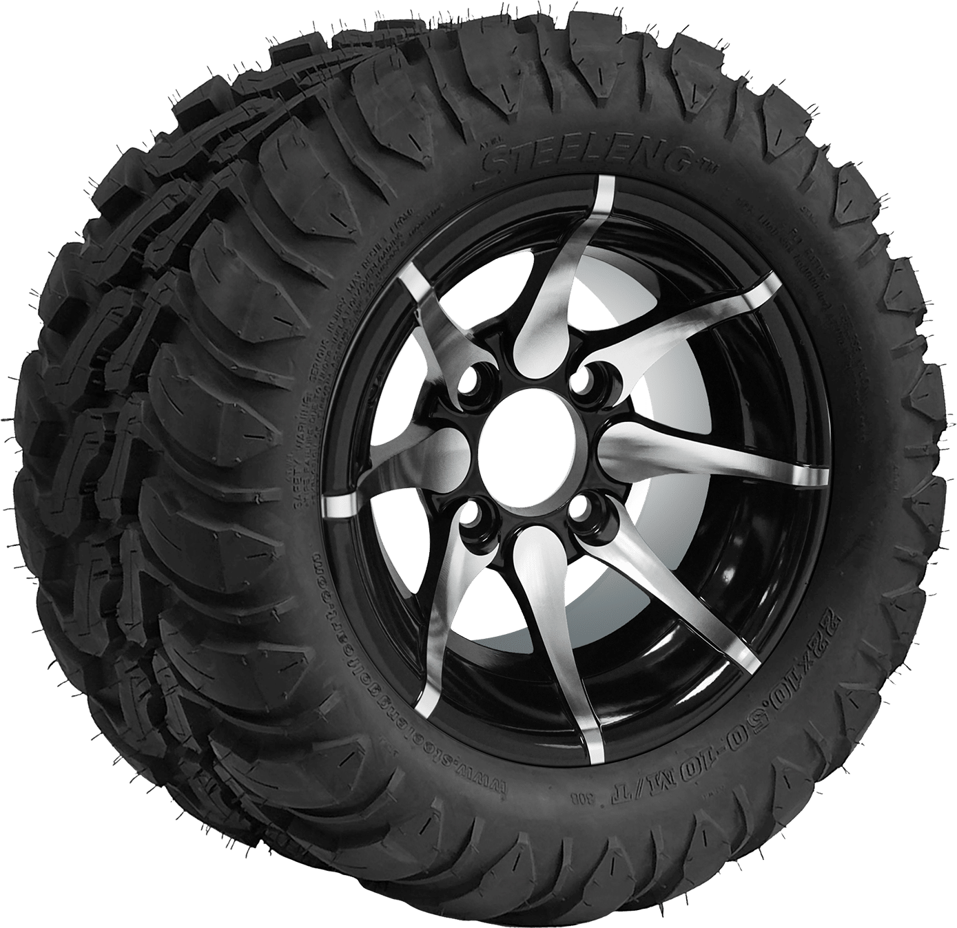 10″ Kraken Machined/Black Wheel – Aluminum Alloy / STEELENG 22″x10.5″-10″ Mud Terrain