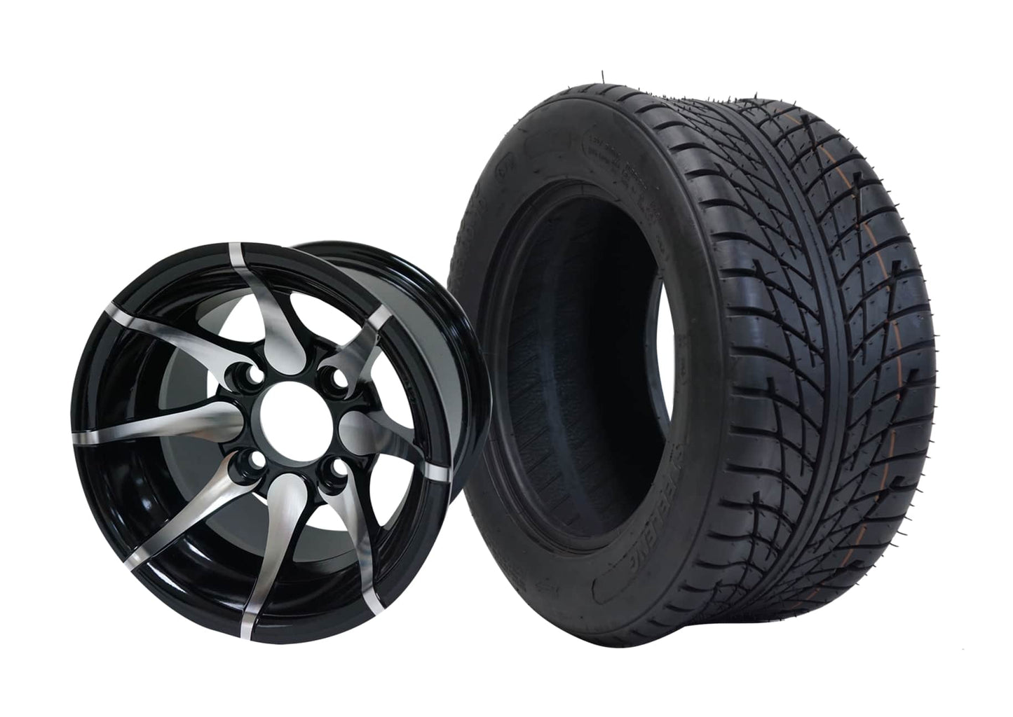 10″ Kraken Machined/Black Wheel – Aluminum Alloy / STEELENG 205/50-10 Low Profile Tire DOT approved