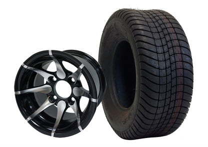 10″ Kraken Machined/Black Wheel – Aluminum Alloy / STEELENG 205/65-10 Comfort Ride Street Tire DOT Approved