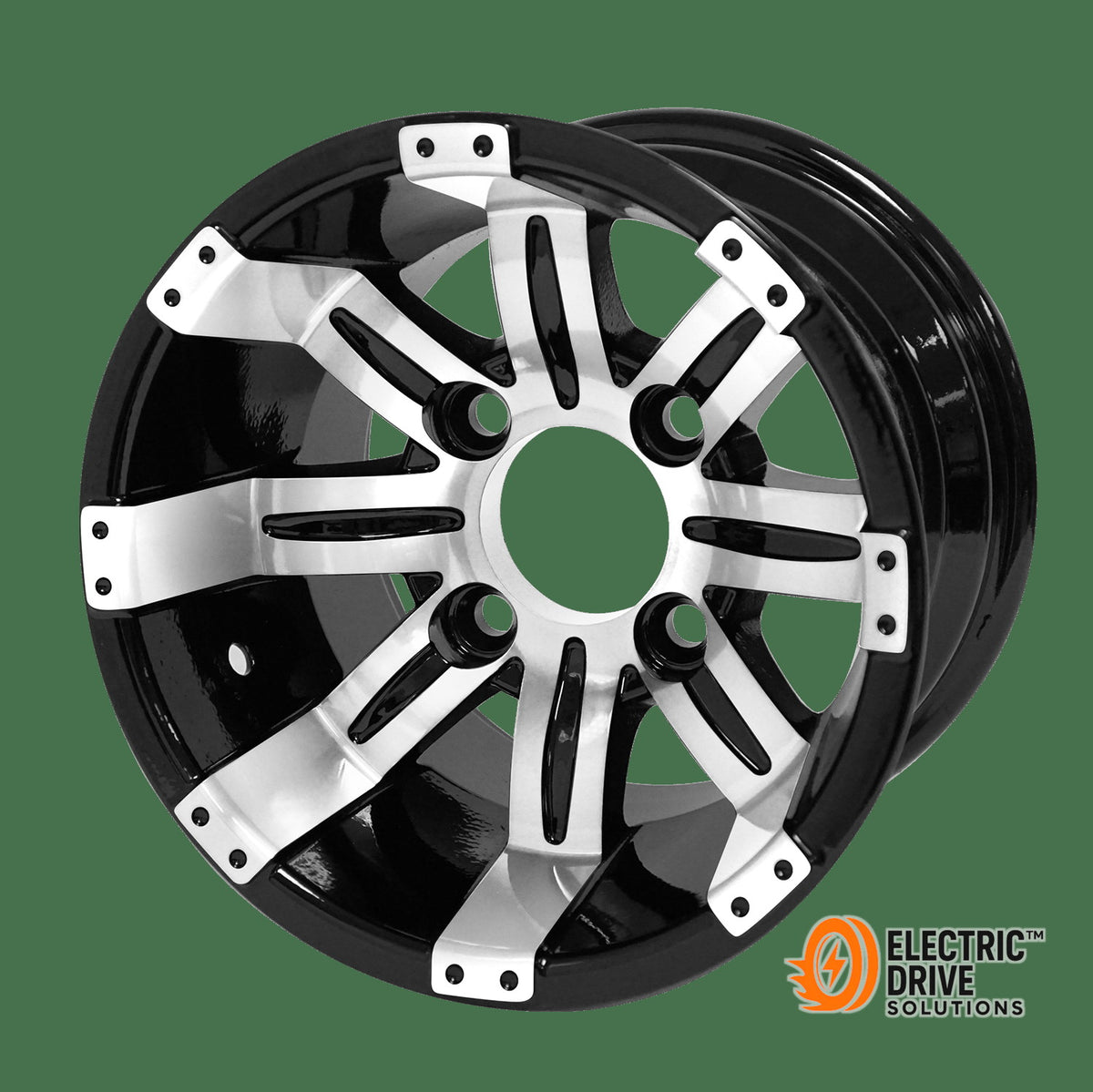 STEELENG 10-inch Tempest Machined/Black, Mounted Set of 4 — Electric Drive Solutions