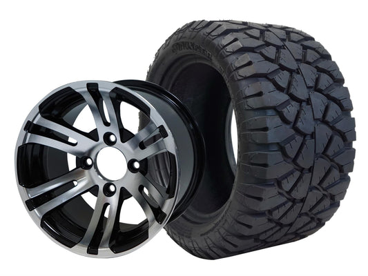 12″ Bulldog Machined/Black Wheel – Aluminum Alloy / STEELENG 22″x10.5″-12″ STINGER All Terrain Tire DOT Approved